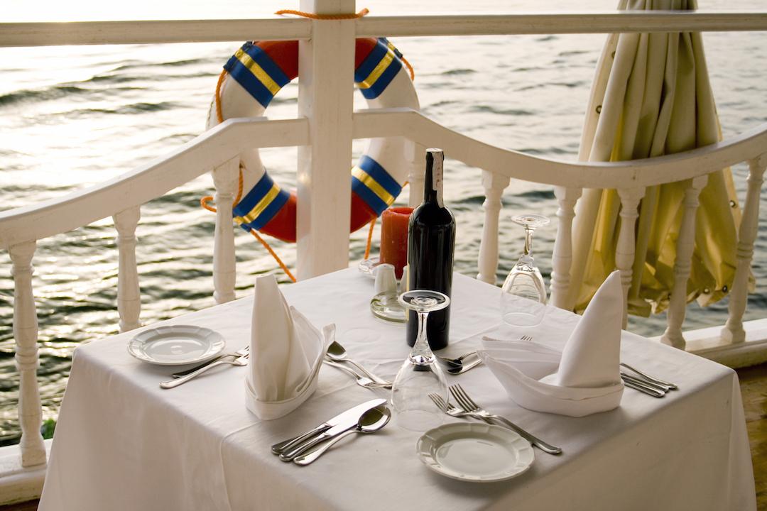 A table for romantic dinner nearby the sea