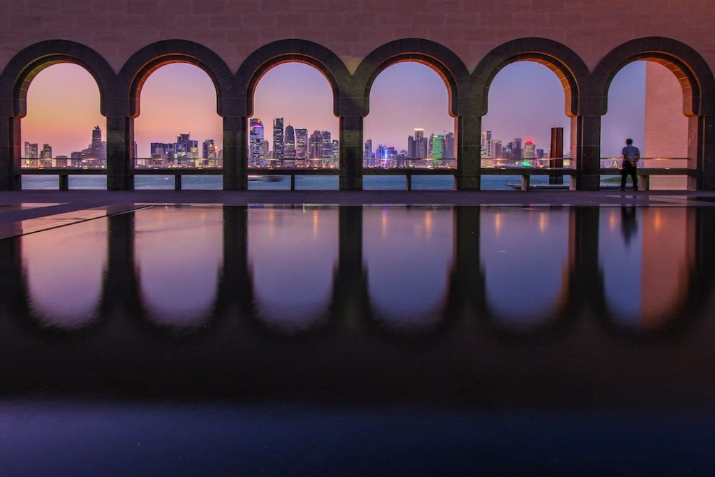 The view of Doha from the Museum of Islamic Art at sunset