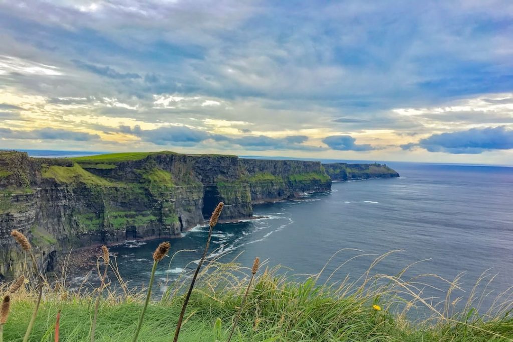 A view of the cliffs of moher on a cloudy day