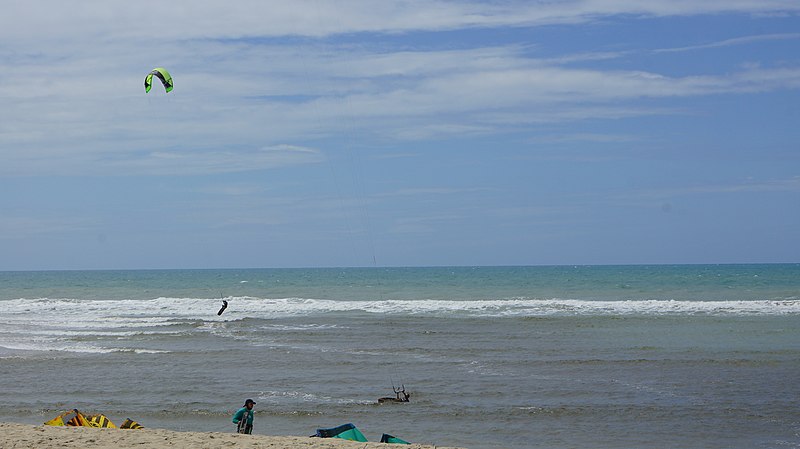 Kitesurfing practice on the beach in Aquiraz, Brazil