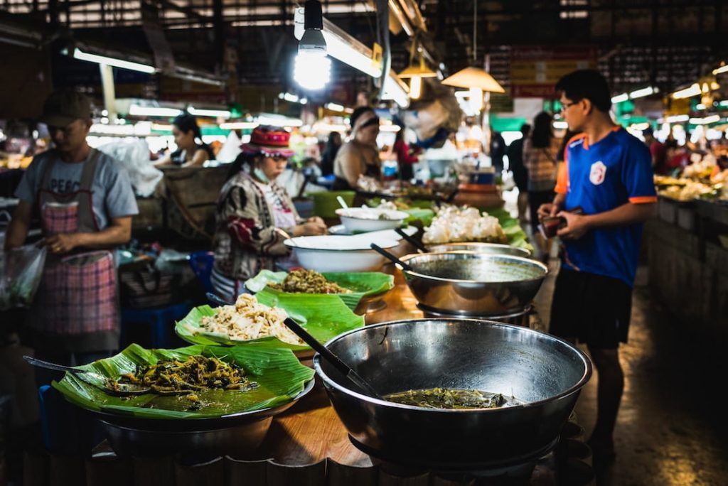 A busy market in Chiang Mia, Thailand