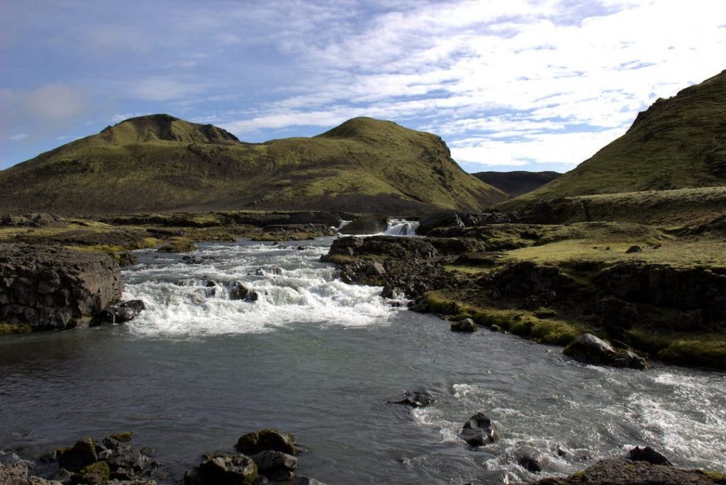 A waterfall on the Laugavegur Trail, Iceland