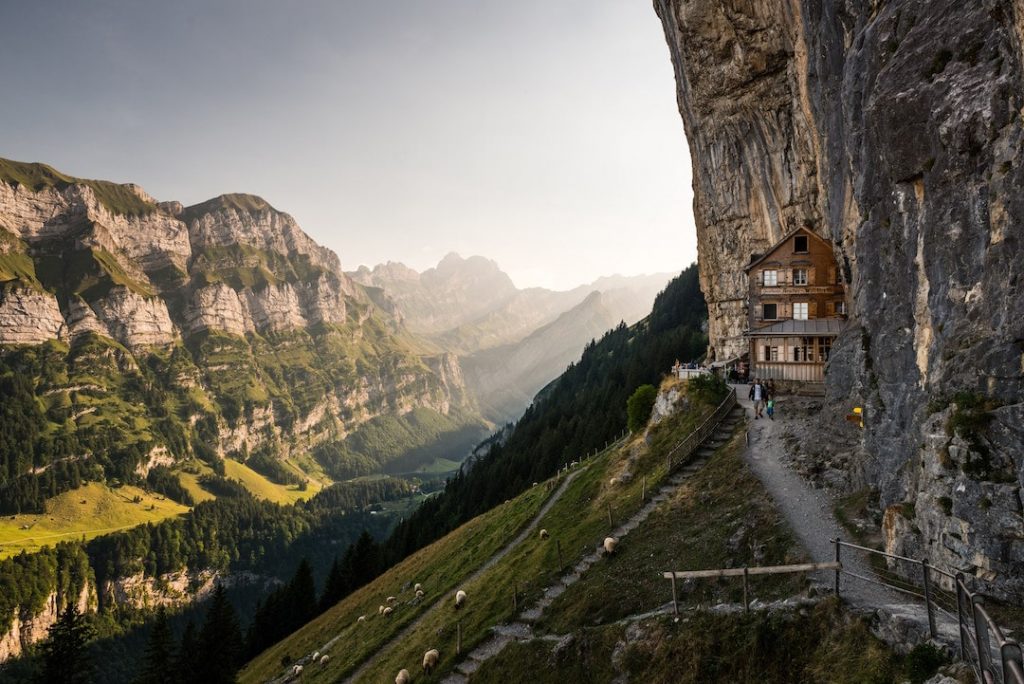 small cliffside town in switzerland