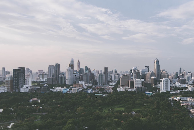 A large park in the middle of Bangkok, Thailand