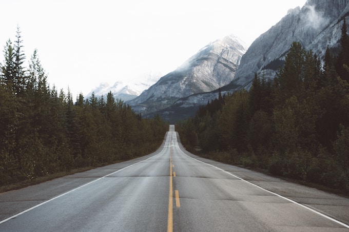 A stretch of the Icefields Parkway in Alberta, Canada