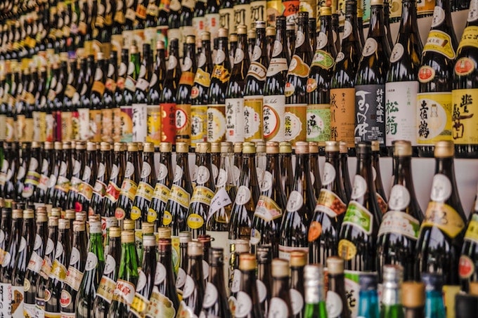 Rows of japanese beer bottles