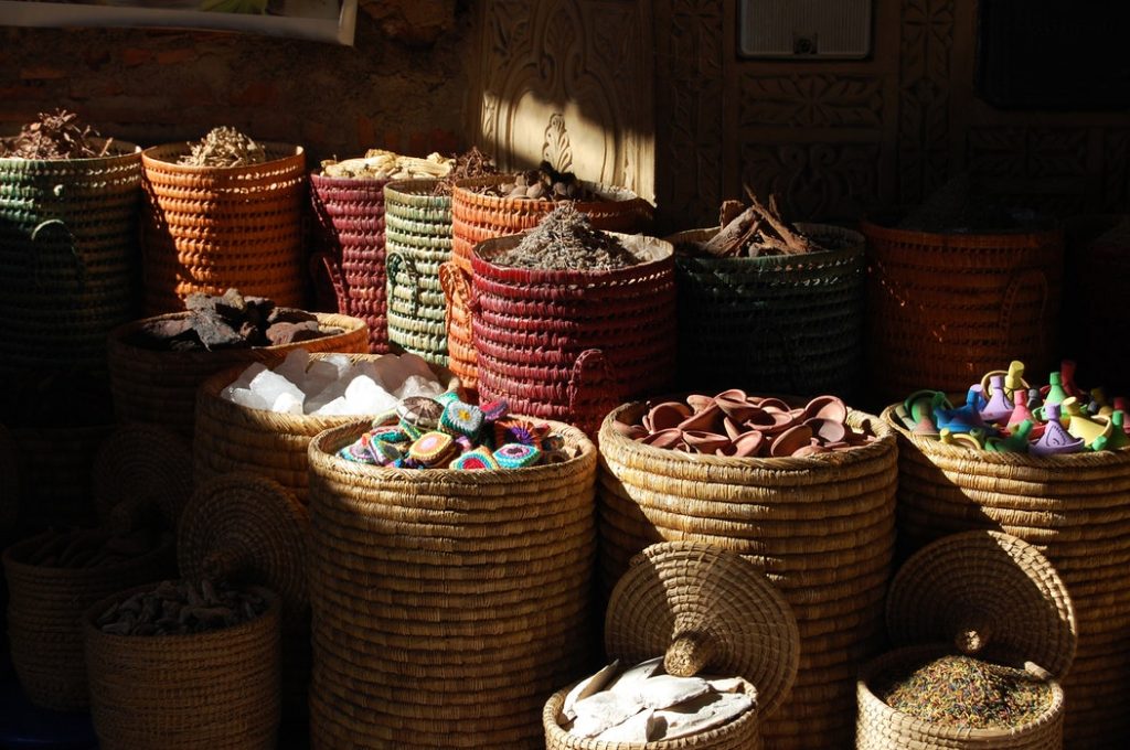 spices in a barrels in the souks