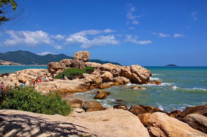 rocks and the sea at Nha Trang beach, Vietnam