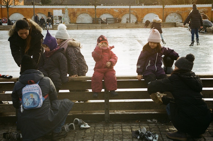 Children ice skating in Copenhagen, Denmark