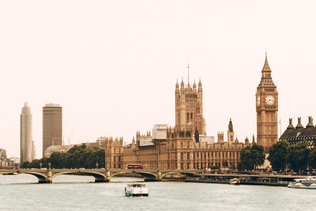 Houses of Parliament and Big Ben on the Thames in London, England