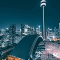 The CN Tower beside the Rogers Centre, Toronto, Canada