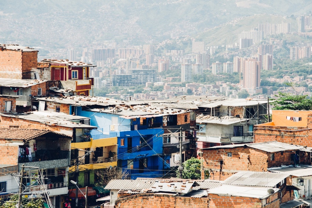 aerial shot of Medellín's colourful buildings