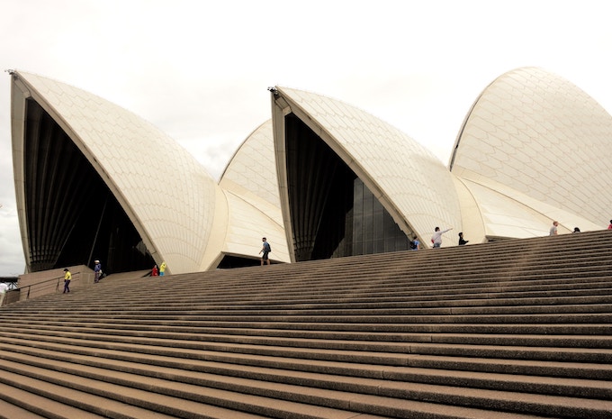 The Sydney Opera House on a rainy day