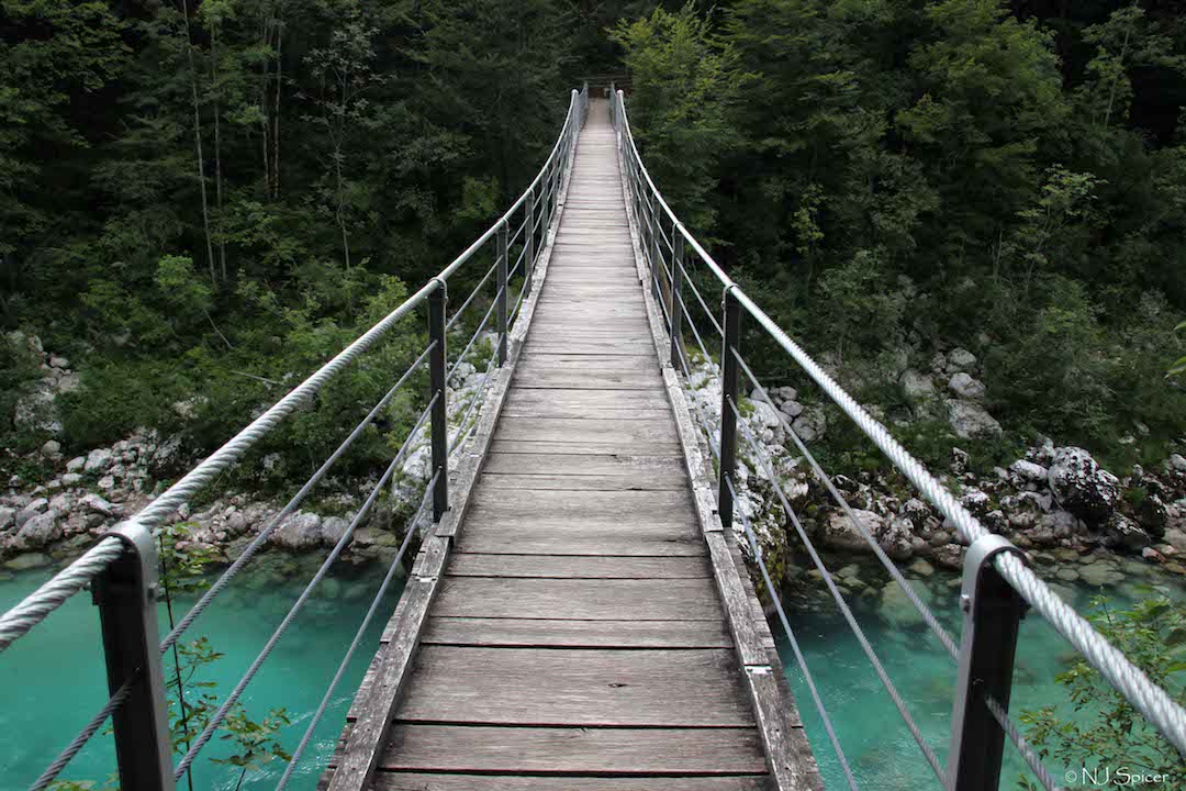 Suspension bridge across a river