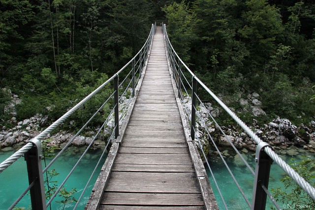 Suspension bridge across a river