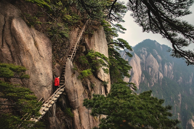 Hikers on Huangshan Mountain, China