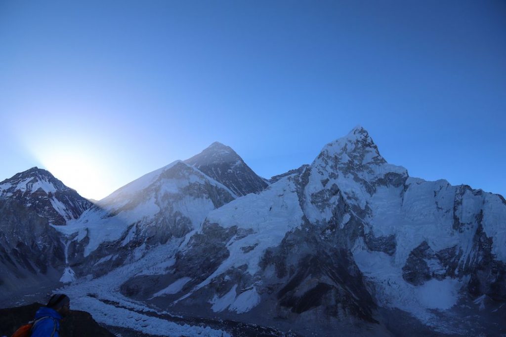 mount everest just as the sun is coming up