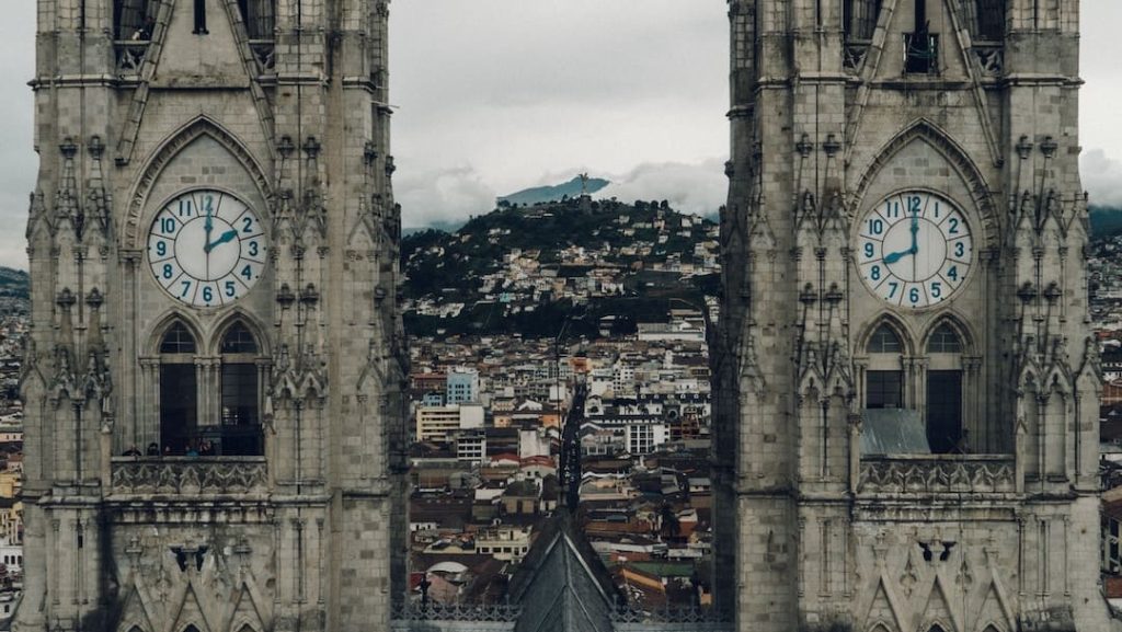 Towers of Basílica del Voto Nacional in Quito, Ecuador