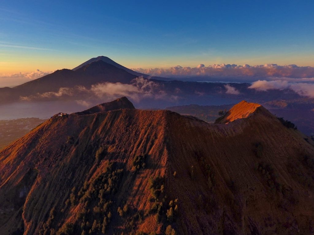 Silhouette of Mount Batur in Bali, Indonesia