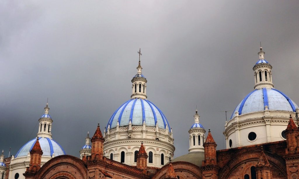 Church domes and spires in Cuenca, Ecuador