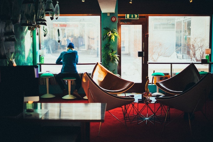 A man in a cafe in Bodo, Norway