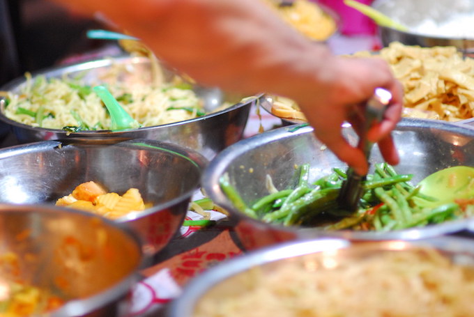 Bowls of food in Laos