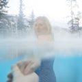 Women holding hands in Banff Upper Hot Springs