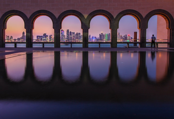 The skyline of Doha, Qatar from the Museum of Islamic Art