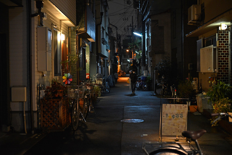 nighttime in a cute narrow street