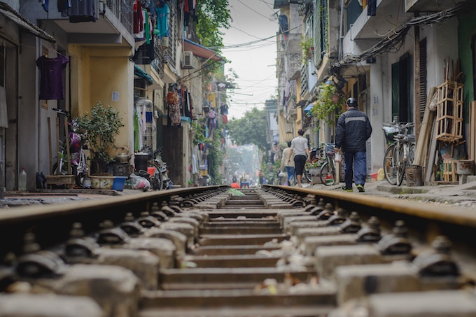 A railway track in Hanoi, Vietnam