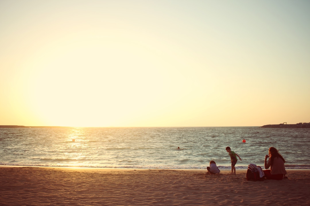 A family on a beach in Dubai, UAE