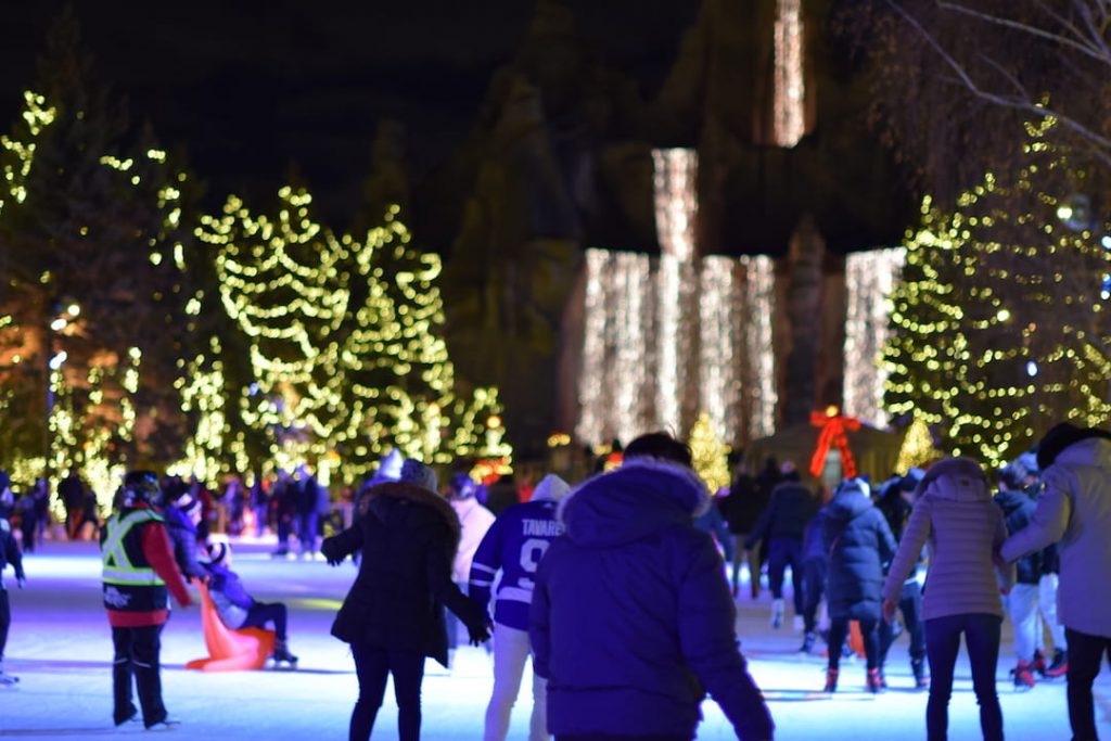 People skating at Canada's Wonderland WinterFest in Toronto, Canada