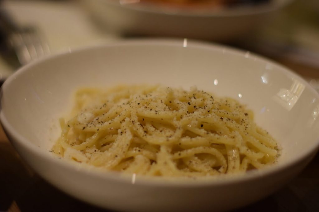 A bowl of cacio e pepe past at Eataly Toronto