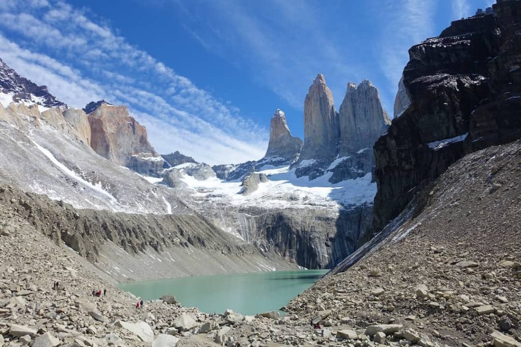 Three peaks of the Torres in Torres del Paine National Park, Patagonia