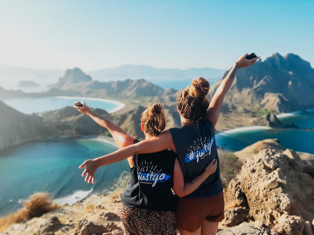 Two women posing infront of beautiful landscapes in Indonesia