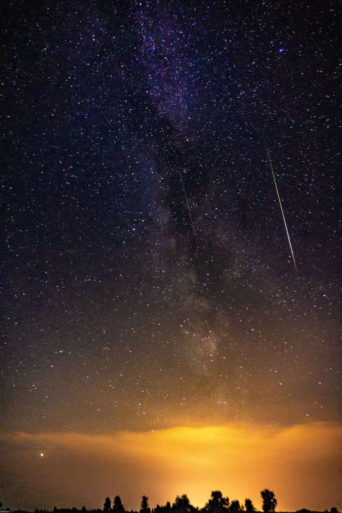 Shooting star in the sky during a meteor shower