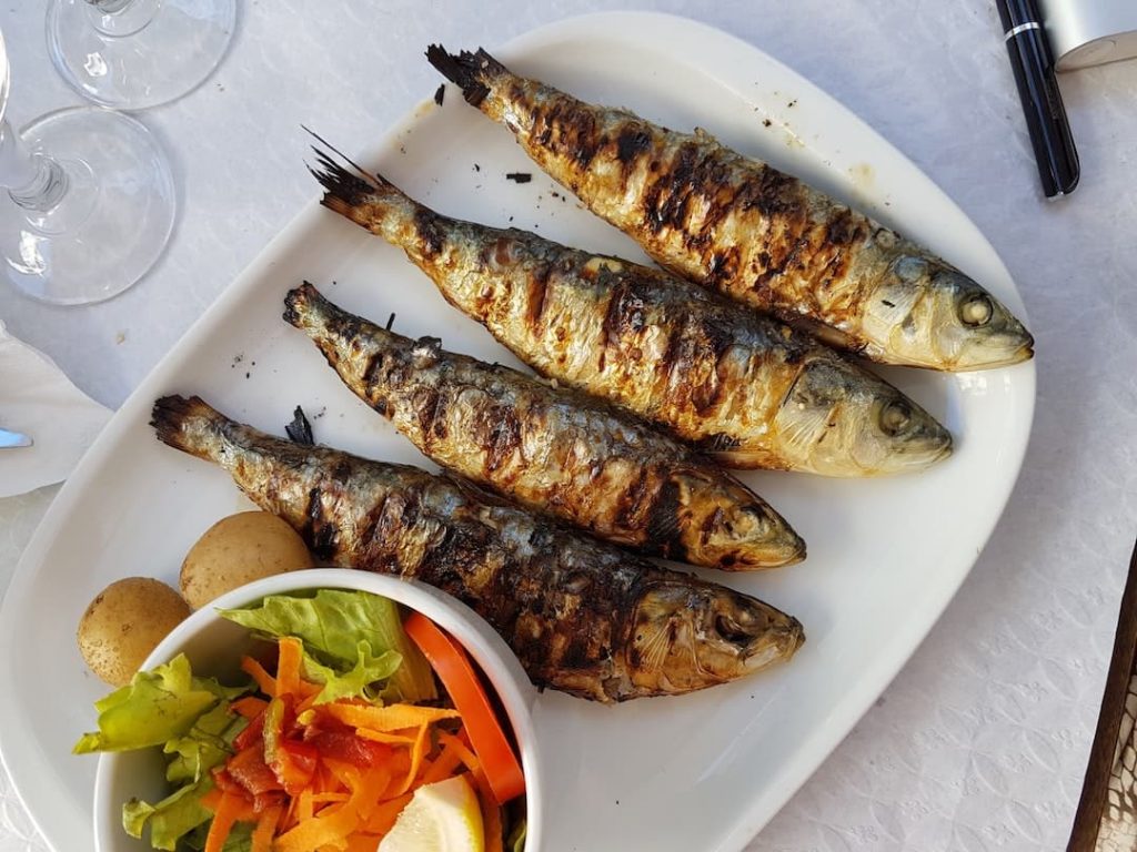 Plate of grilled fish, Lisbon, Portugal