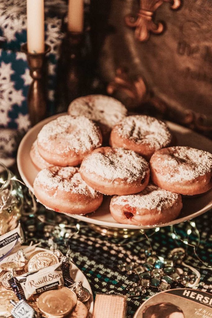 Israeli Sufganiyot jam-filled doughnuts at Hanukkah