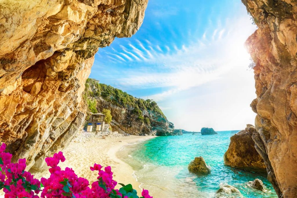 Enjoy the beautiful views of Corfu beach, Pelion, Mylopotamos, Greece.